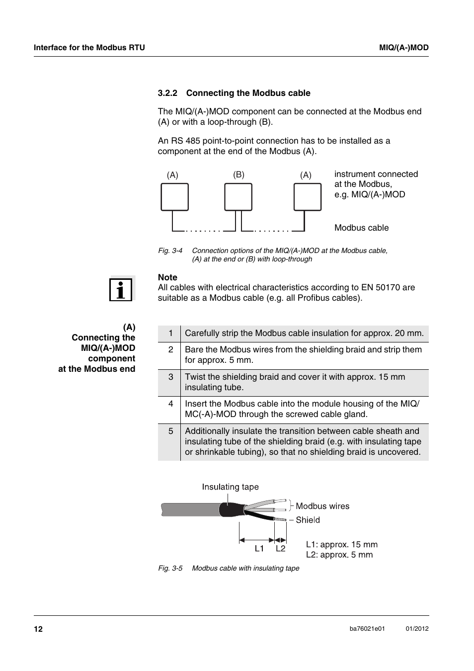 2 connecting the modbus cable, Connecting the modbus cable | YSI IQ SensorNet MIQ/A-MOD Module User Manual | Page 12 / 42