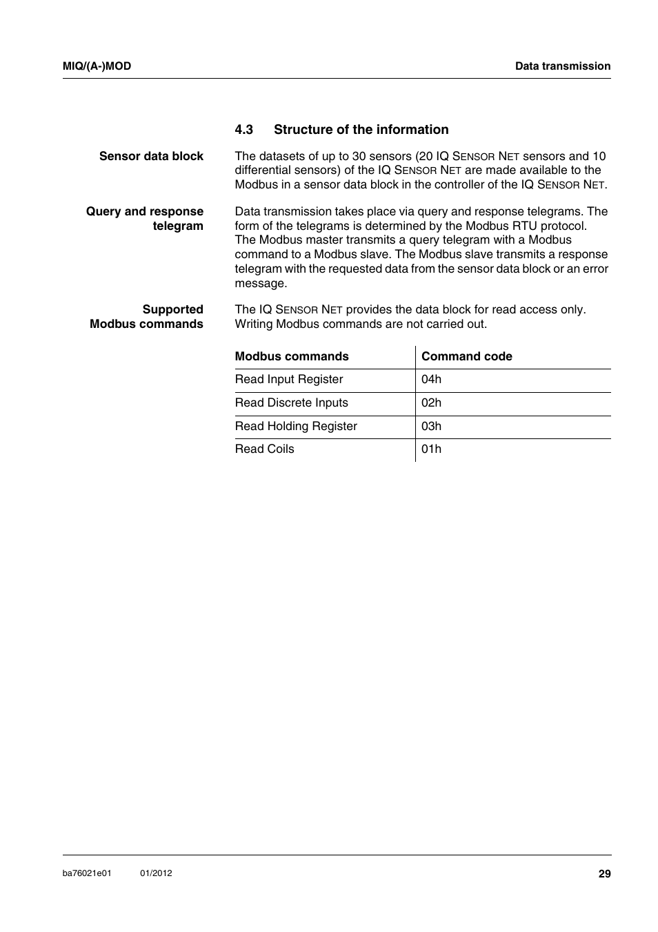 3 structure of the information, Structure of the information | YSI IQ SensorNet MIQ/A-MOD Module User Manual | Page 29 / 42