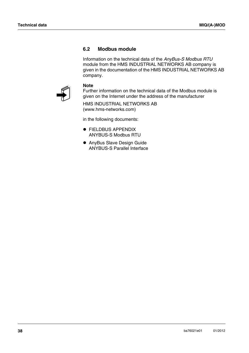 2 modbus module, Modbus module | YSI IQ SensorNet MIQ/A-MOD Module User Manual | Page 38 / 42
