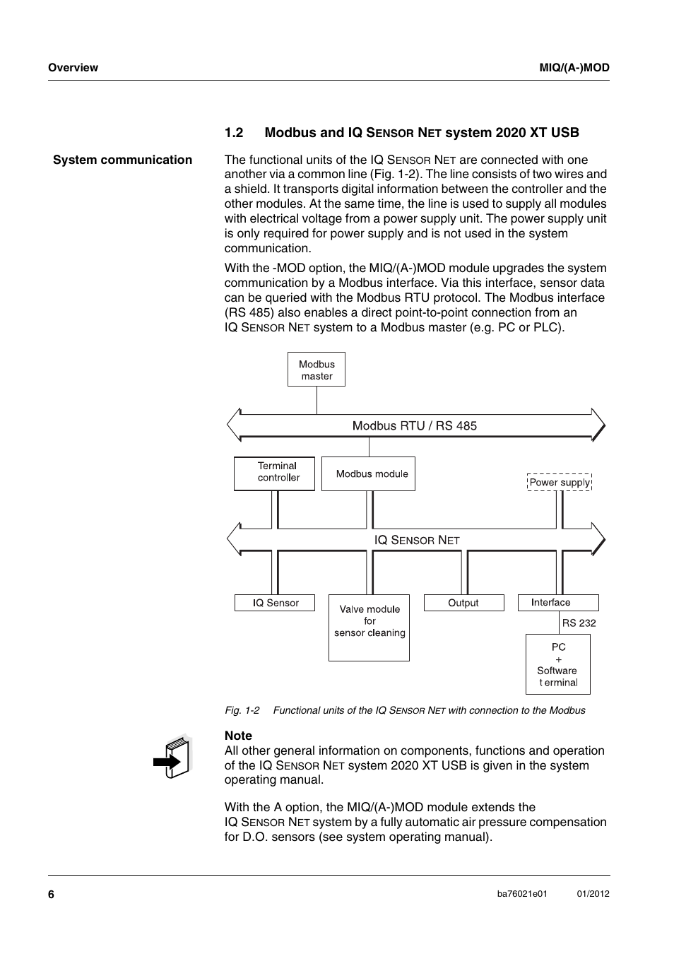2 modbus and iq sensor net system 2020 xt usb, Modbus and iq s, 2 modbus and iq s | System 2020 xt usb | YSI IQ SensorNet MIQ/A-MOD Module User Manual | Page 6 / 42