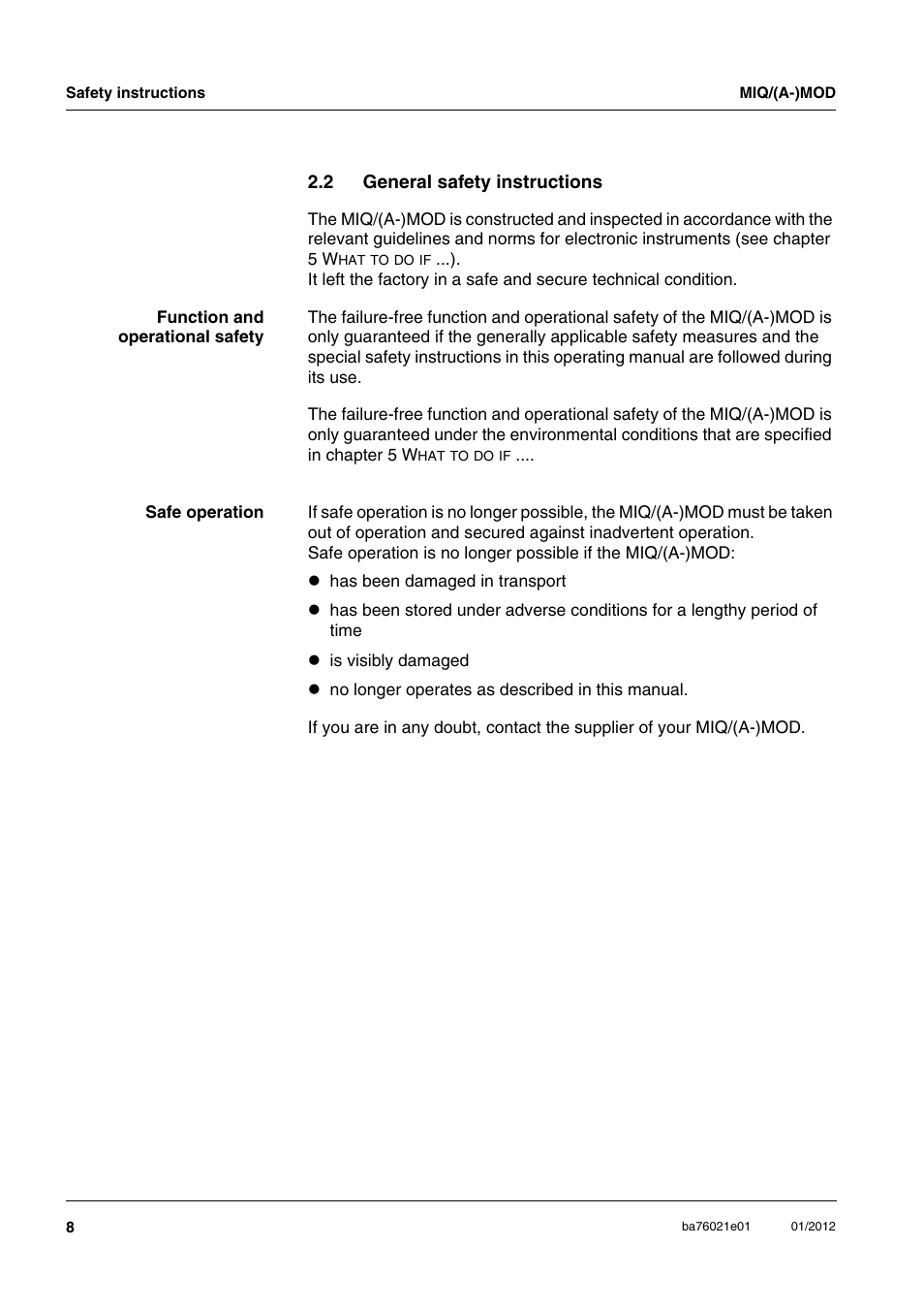2 general safety instructions, General safety instructions | YSI IQ SensorNet MIQ/A-MOD Module User Manual | Page 8 / 42