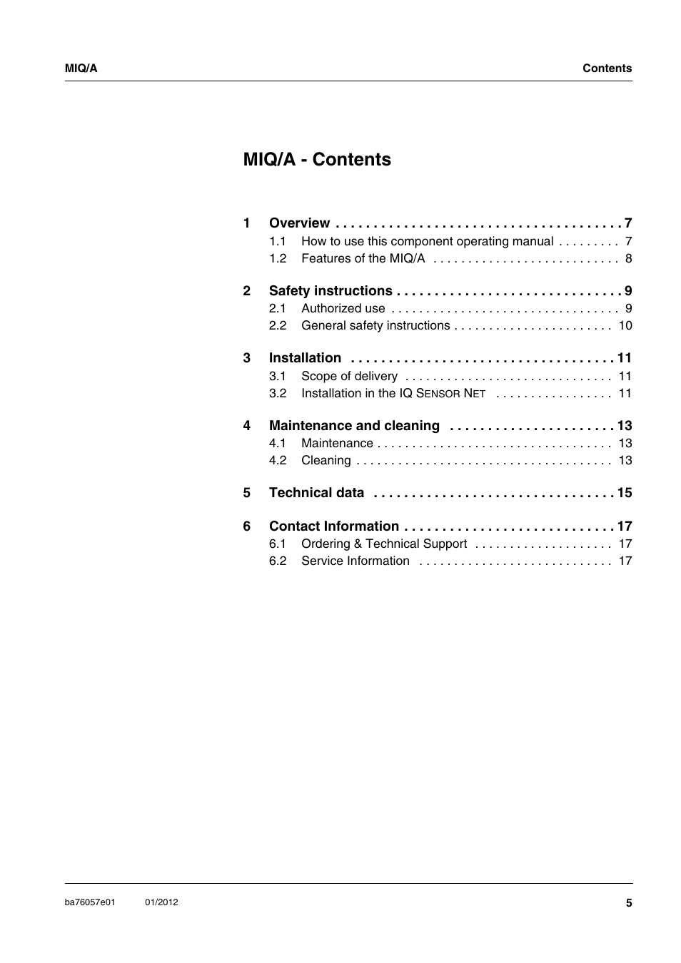 Miq/a - contents | YSI IQ S ENSOR N ET MIQ/A User Manual | Page 3 / 18