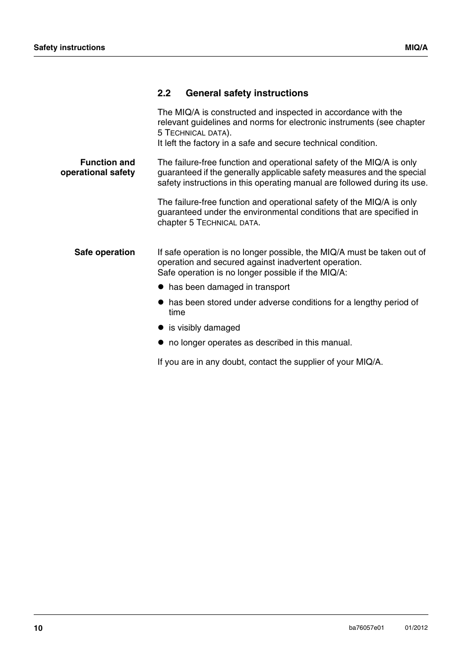 2 general safety instructions, General safety instructions | YSI IQ S ENSOR N ET MIQ/A User Manual | Page 8 / 18