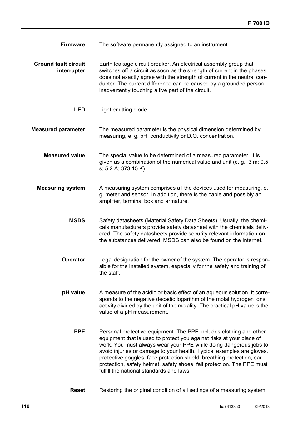 YSI P 700 IQ Analyzer User Manual | Page 110 / 116