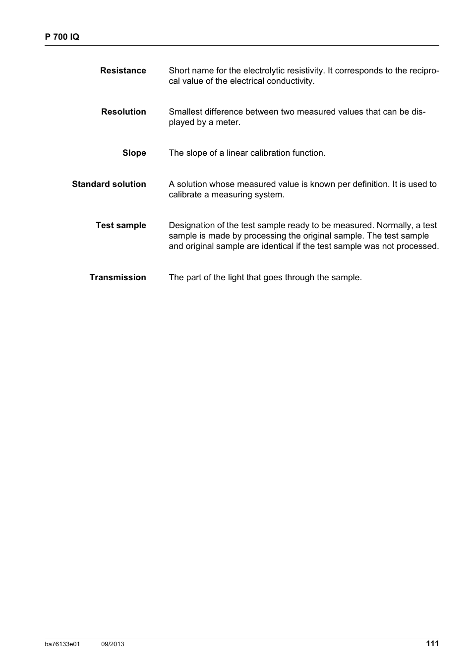 YSI P 700 IQ Analyzer User Manual | Page 111 / 116