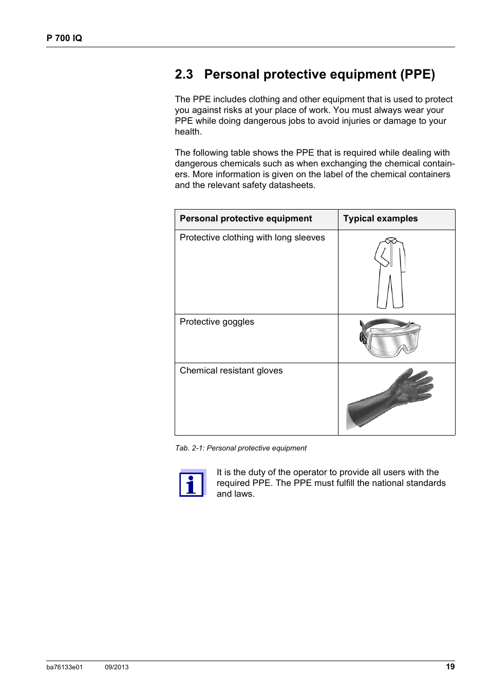 3 personal protective equipment (ppe), Personal protective equipment (ppe) | YSI P 700 IQ Analyzer User Manual | Page 19 / 116