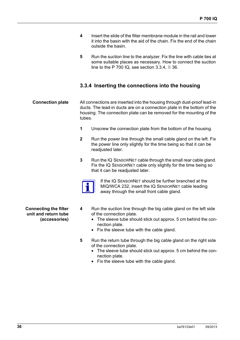 4 inserting the connections into the housing, Inserting the connections into the housing, See section 3.3.4,  36 | YSI P 700 IQ Analyzer User Manual | Page 36 / 116