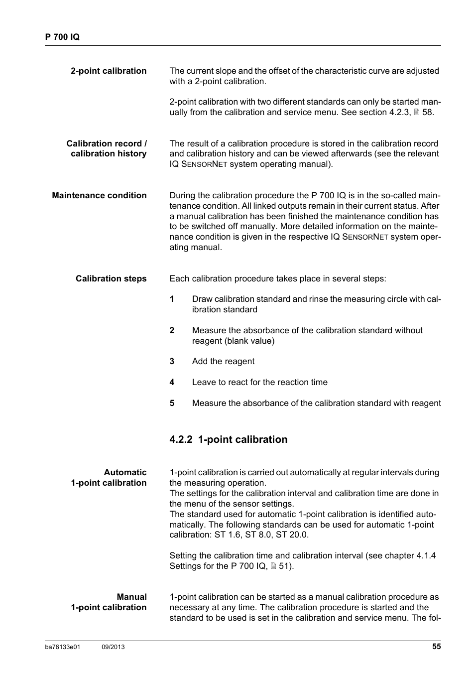 2 1-point calibration | YSI P 700 IQ Analyzer User Manual | Page 55 / 116