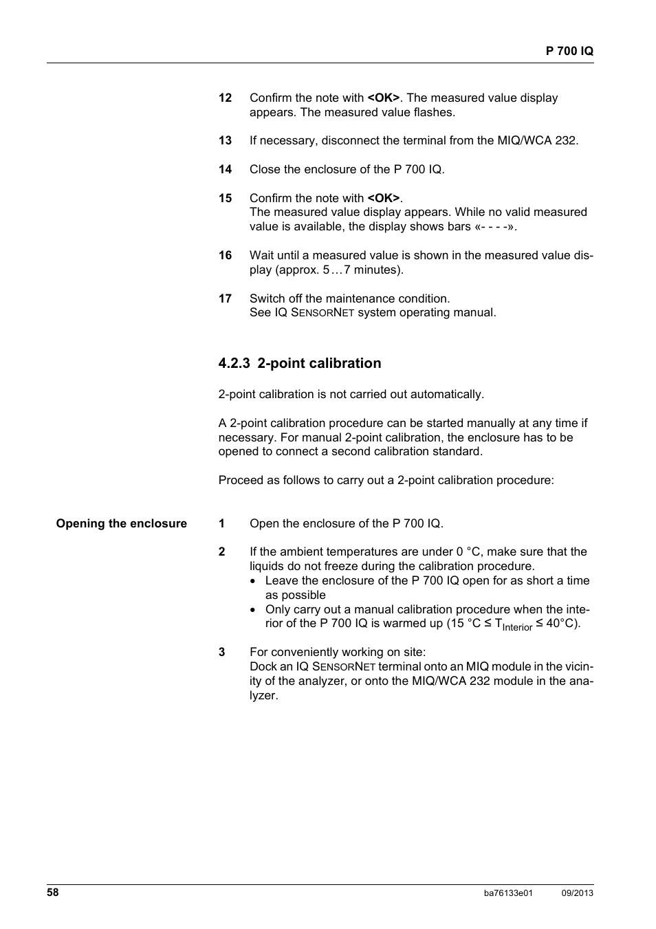 3 2-point calibration | YSI P 700 IQ Analyzer User Manual | Page 58 / 116