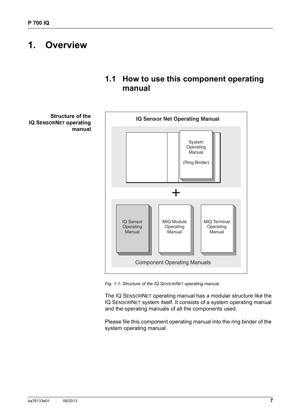 Overview, 1 how to use this component operating manual, How to use this component operating manual | YSI P 700 IQ Analyzer User Manual | Page 7 / 116