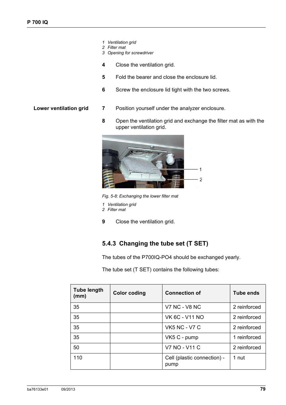 3 changing the tube set (t set), See section 5.4.3,  79) | YSI P 700 IQ Analyzer User Manual | Page 79 / 116