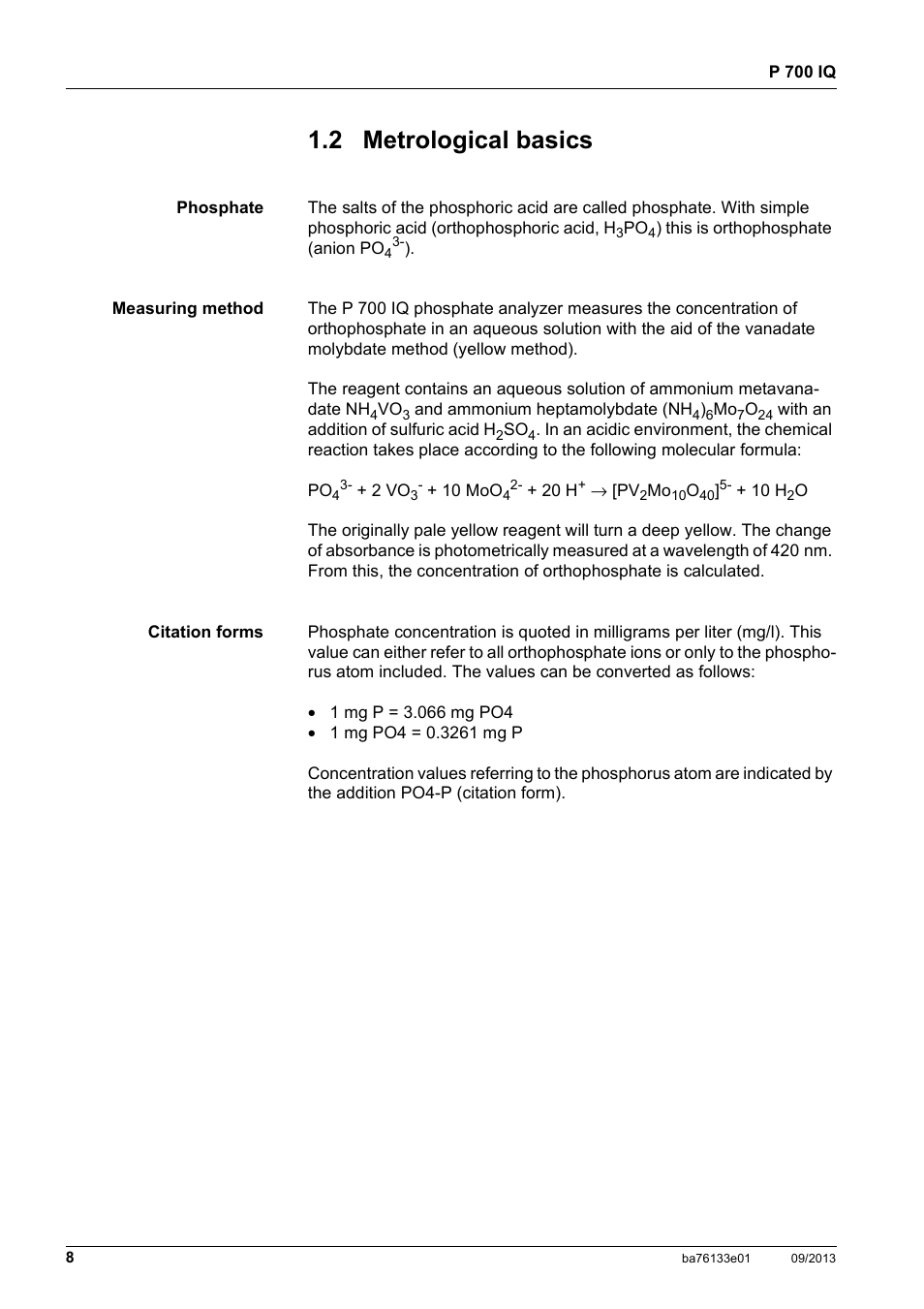 2 metrological basics, Metrological basics | YSI P 700 IQ Analyzer User Manual | Page 8 / 116