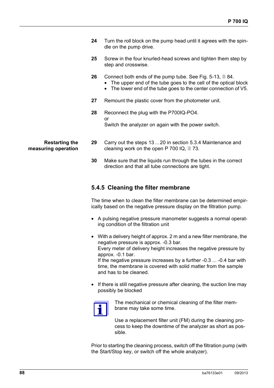 5 cleaning the filter membrane, See section 5.4.5,  88 | YSI P 700 IQ Analyzer User Manual | Page 88 / 116