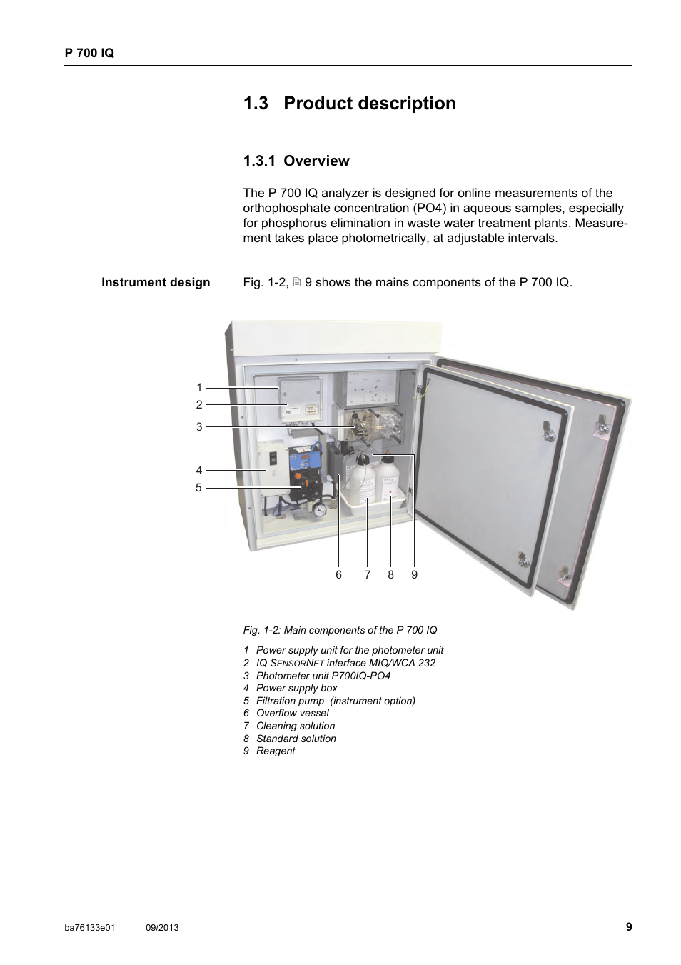 3 product description, 1 overview, Product description 1.3.1 overview | YSI P 700 IQ Analyzer User Manual | Page 9 / 116