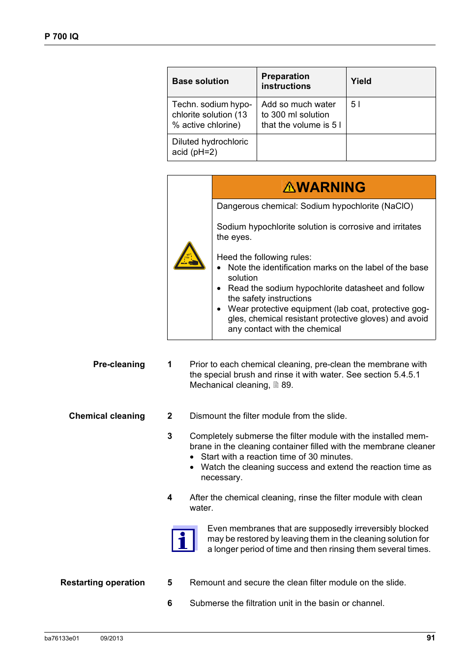 Warning | YSI P 700 IQ Analyzer User Manual | Page 91 / 116