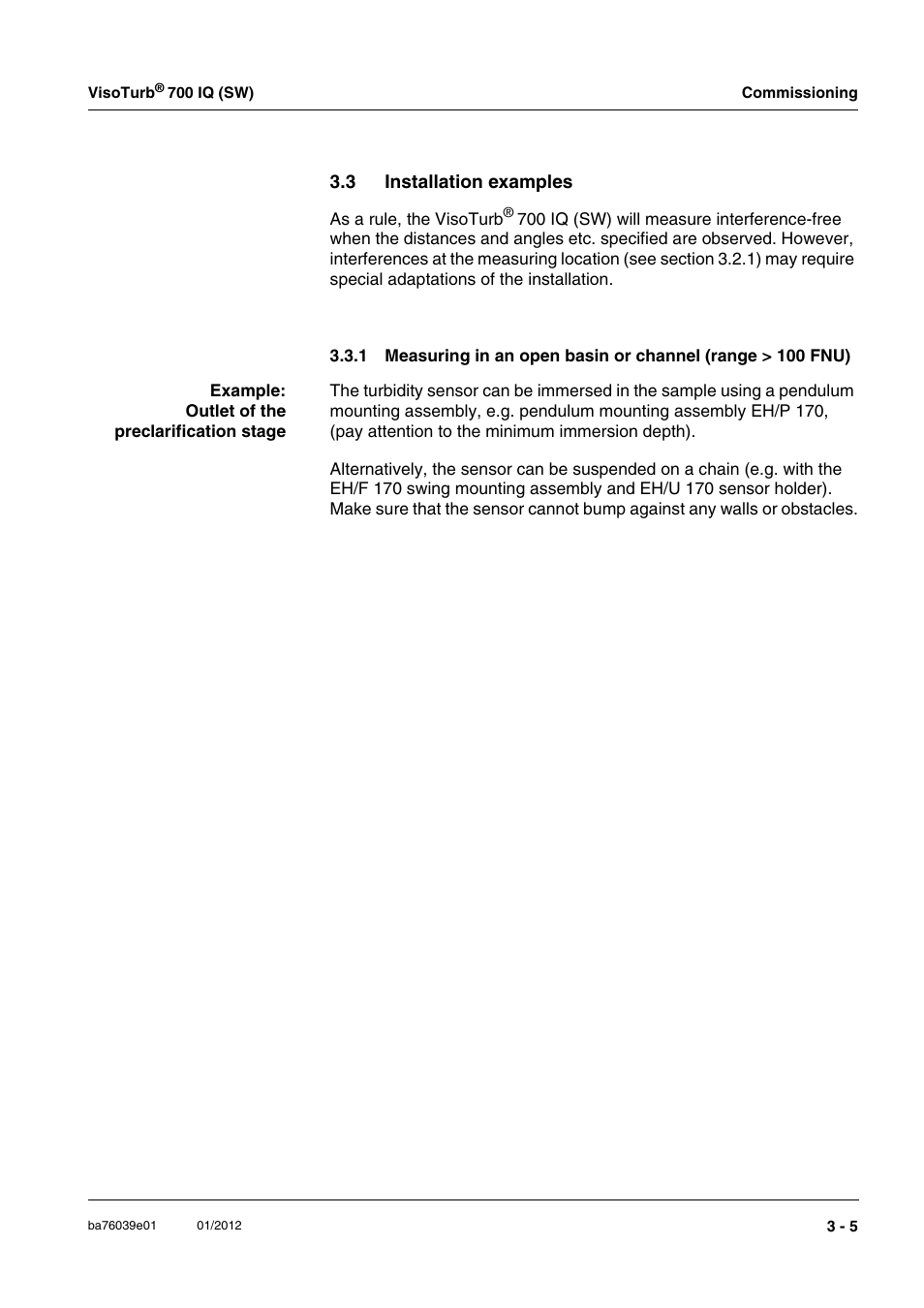 3 installation examples, Installation examples -5 3.3.1 | YSI VisoTurb  700 IQ User Manual | Page 17 / 50