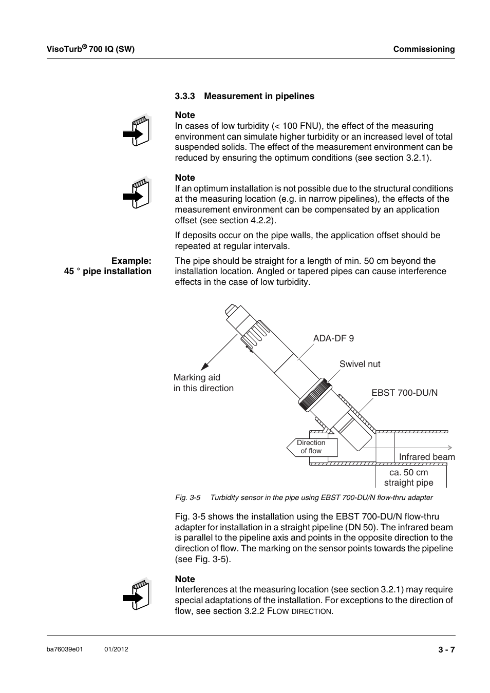 3 measurement in pipelines, Measurement in pipelines -7 | YSI VisoTurb  700 IQ User Manual | Page 19 / 50