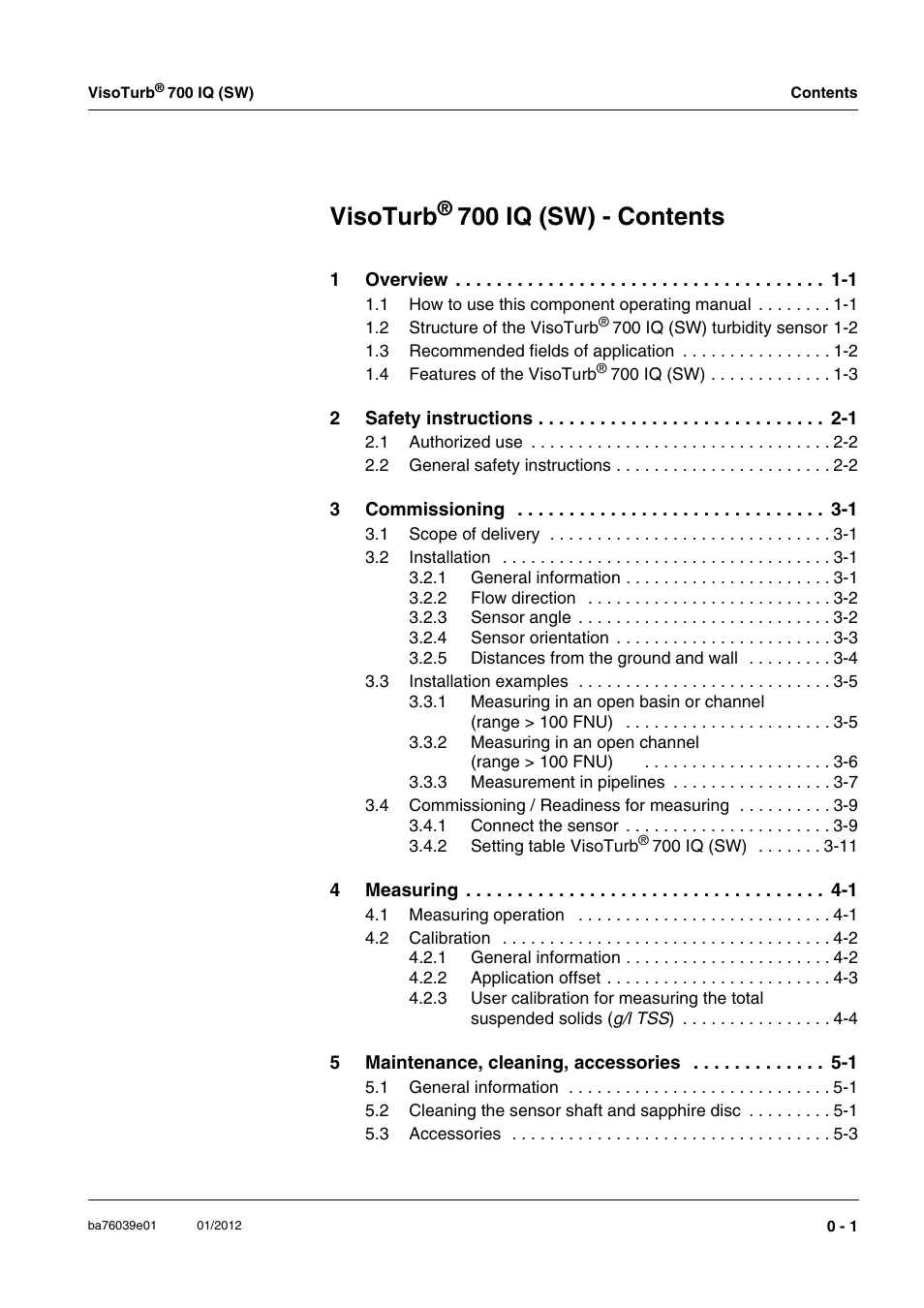 Visoturb, 700 iq (sw) - contents | YSI VisoTurb  700 IQ User Manual | Page 3 / 50