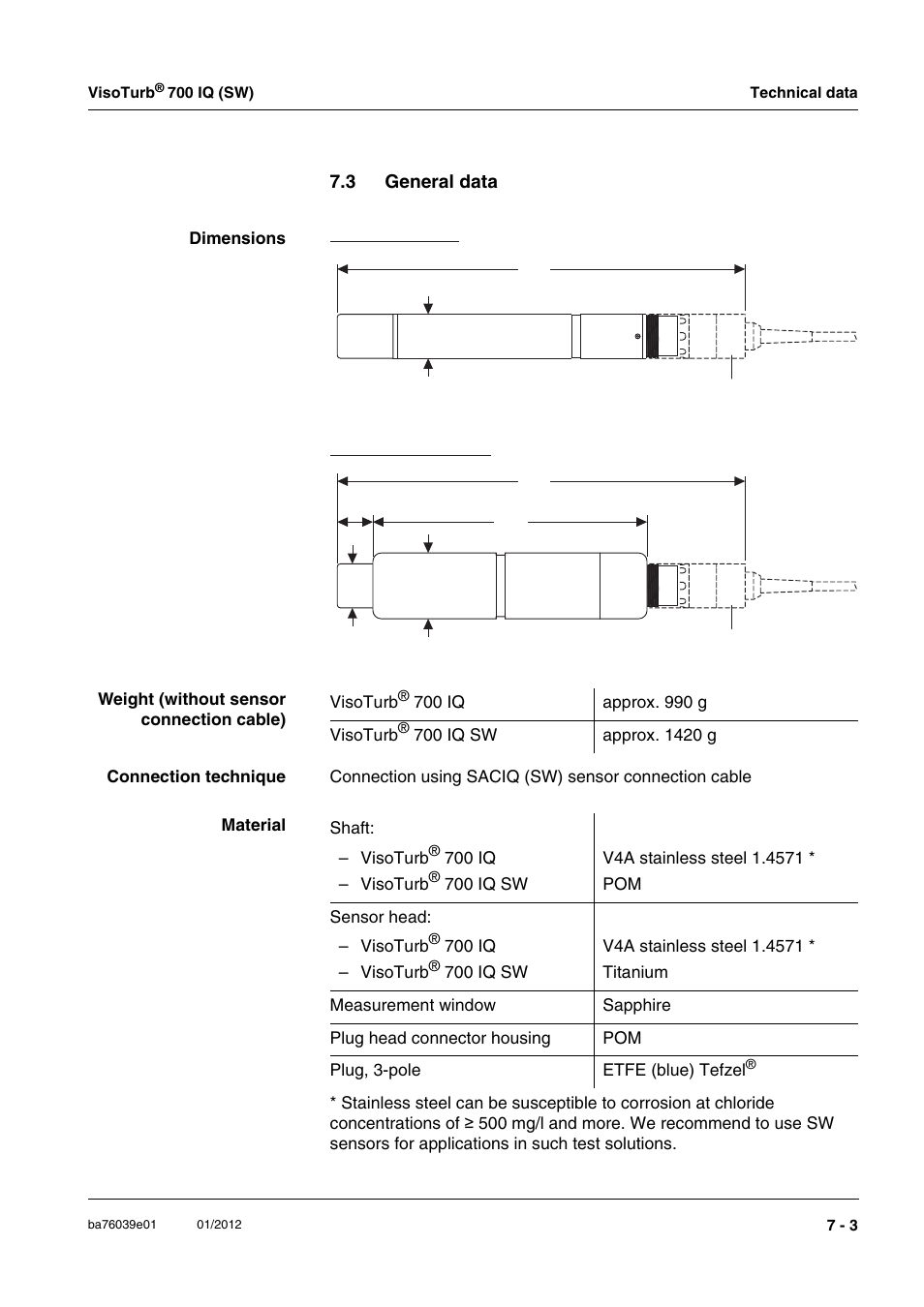 3 general data, General data -3 | YSI VisoTurb  700 IQ User Manual | Page 41 / 50