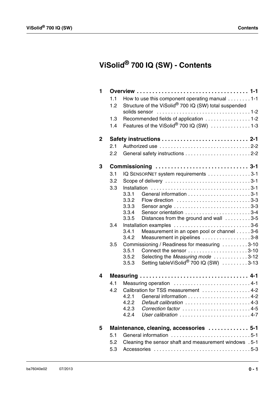 Visolid, 700 iq (sw) - contents | Xylem IQ SensorNet ViSolid 700 IQ (SW) User Manual | Page 3 / 58