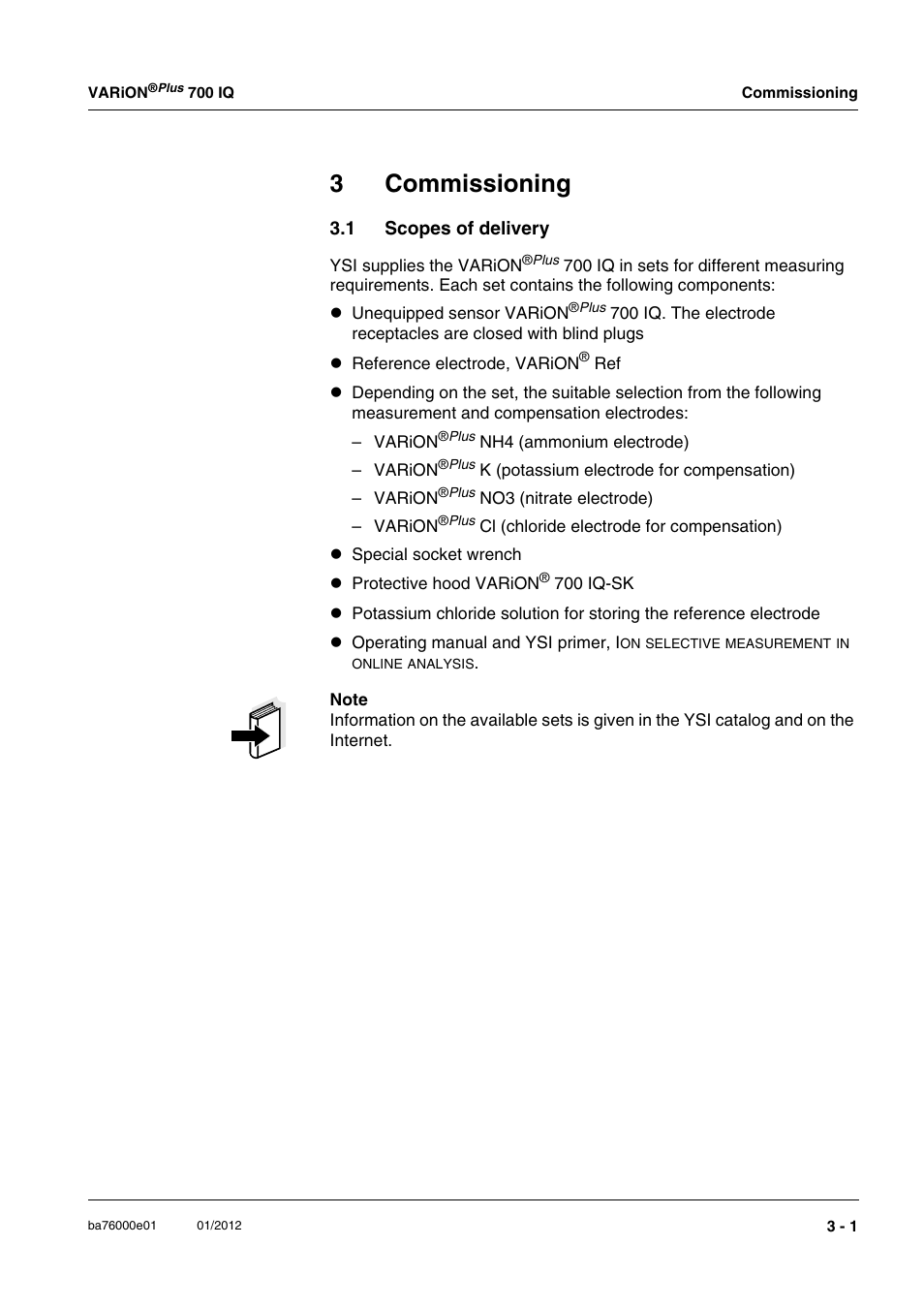 3 commissioning, 1 scopes of delivery, Commissioning -1 | Scopes of delivery -1, 3commissioning | YSI IQ S ENSOR N ET VARiON Plus 700 IQ User Manual | Page 13 / 72