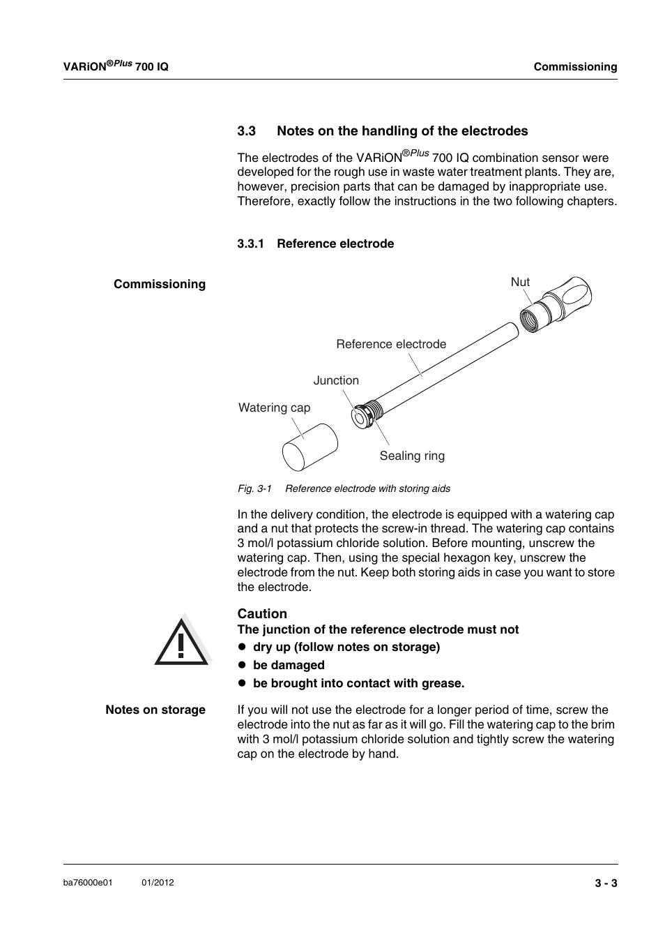 3 notes on the handling of the electrodes, 1 reference electrode, Notes on the handling of the electrodes -3 3.3.1 | Reference electrode -3 | YSI IQ S ENSOR N ET VARiON Plus 700 IQ User Manual | Page 15 / 72