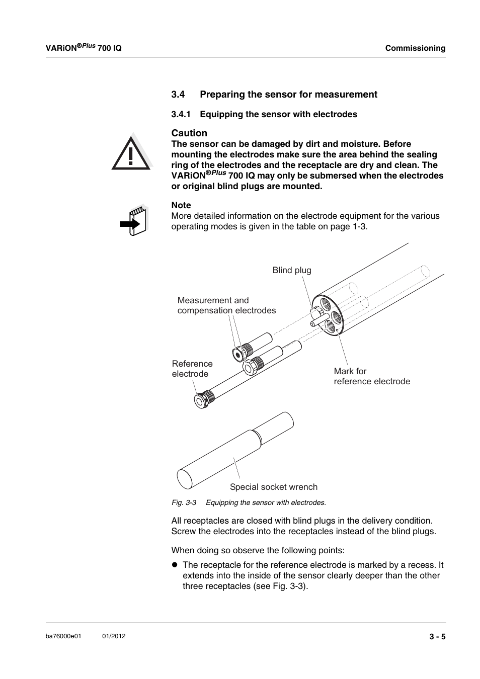 4 preparing the sensor for measurement, 1 equipping the sensor with electrodes, Preparing the sensor for measurement -5 3.4.1 | Equipping the sensor with electrodes -5 | YSI IQ S ENSOR N ET VARiON Plus 700 IQ User Manual | Page 17 / 72