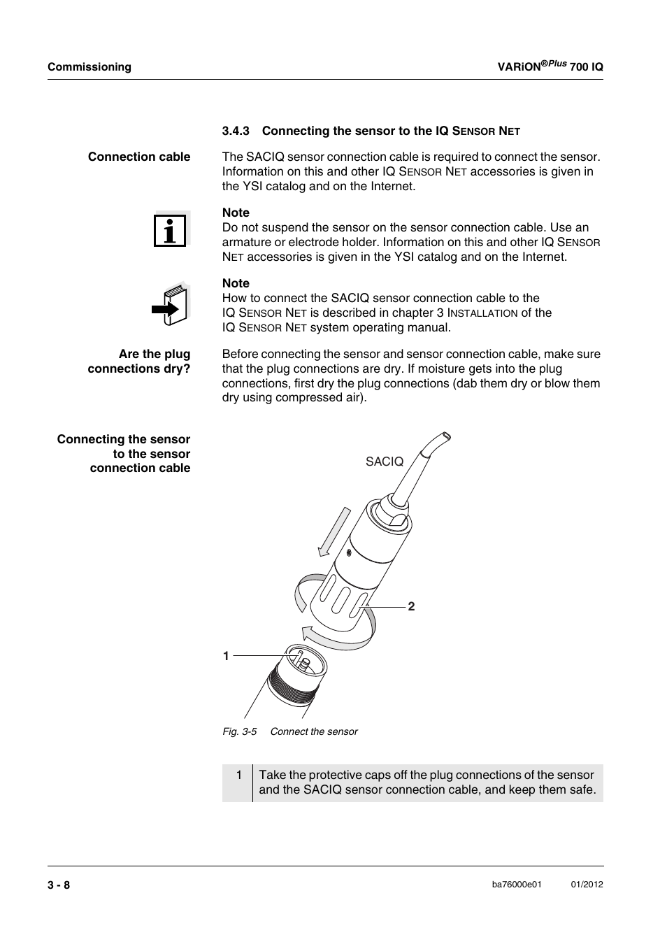 3 connecting the sensor to the iq sensor net, Connecting the sensor to the iq s | YSI IQ S ENSOR N ET VARiON Plus 700 IQ User Manual | Page 20 / 72