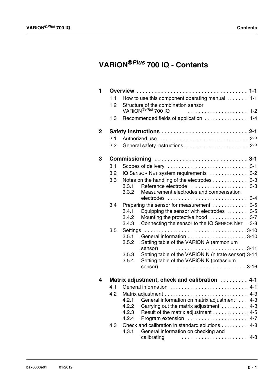 Varion, 700 iq - contents | YSI IQ S ENSOR N ET VARiON Plus 700 IQ User Manual | Page 3 / 72
