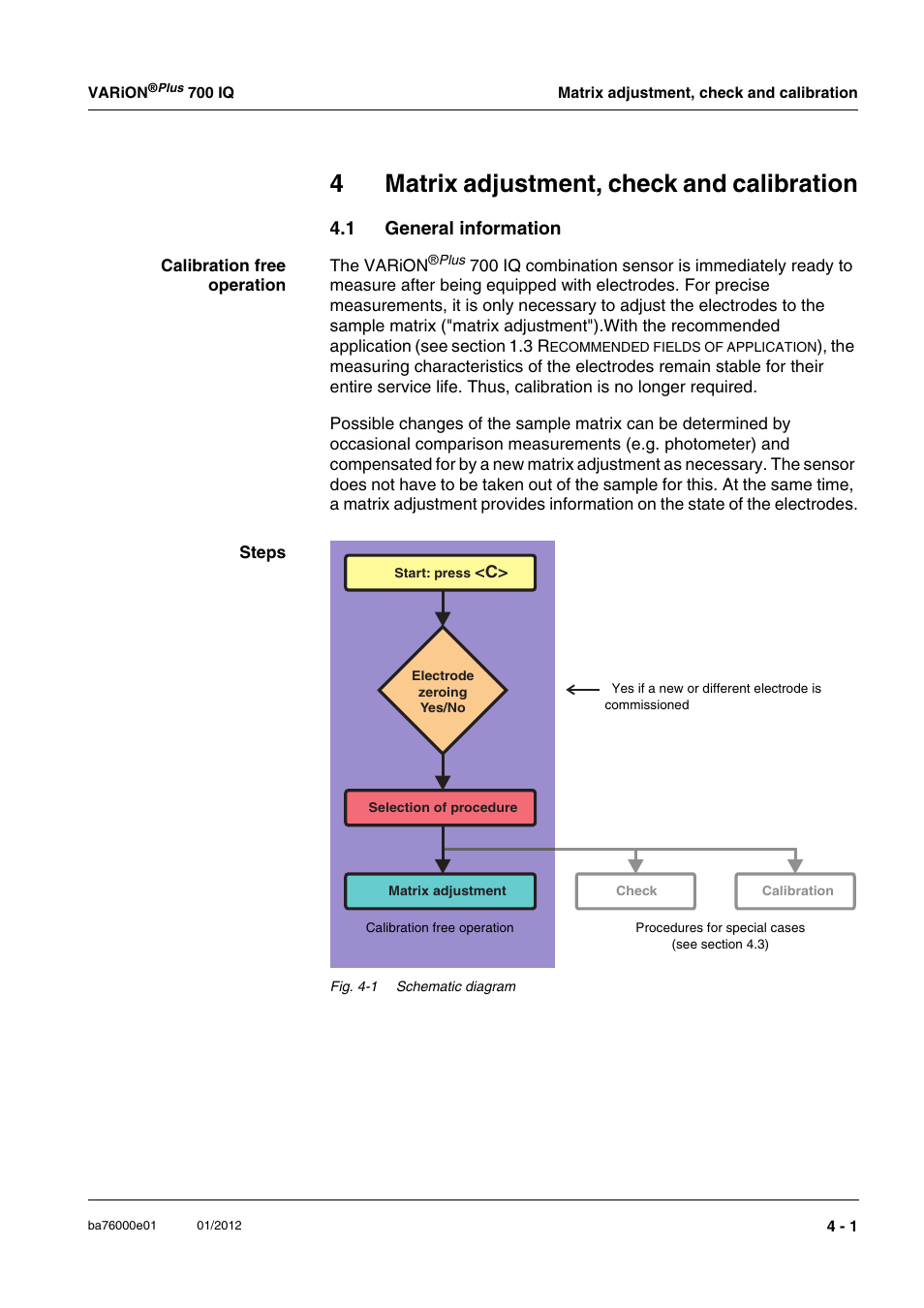 4 matrix adjustment, check and calibration, 1 general information, Matrix adjustment, check and calibration -1 | General information -1, 4matrix adjustment, check and calibration | YSI IQ S ENSOR N ET VARiON Plus 700 IQ User Manual | Page 31 / 72