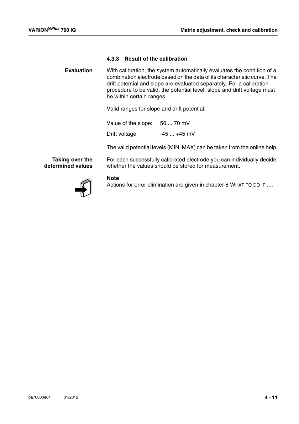 3 result of the calibration, Result of the calibration -11 | YSI IQ S ENSOR N ET VARiON Plus 700 IQ User Manual | Page 41 / 72