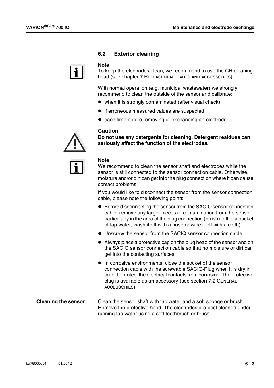 2 exterior cleaning, Exterior cleaning -3, Section 6.2 e | Xterior, Cleaning | YSI IQ S ENSOR N ET VARiON Plus 700 IQ User Manual | Page 49 / 72