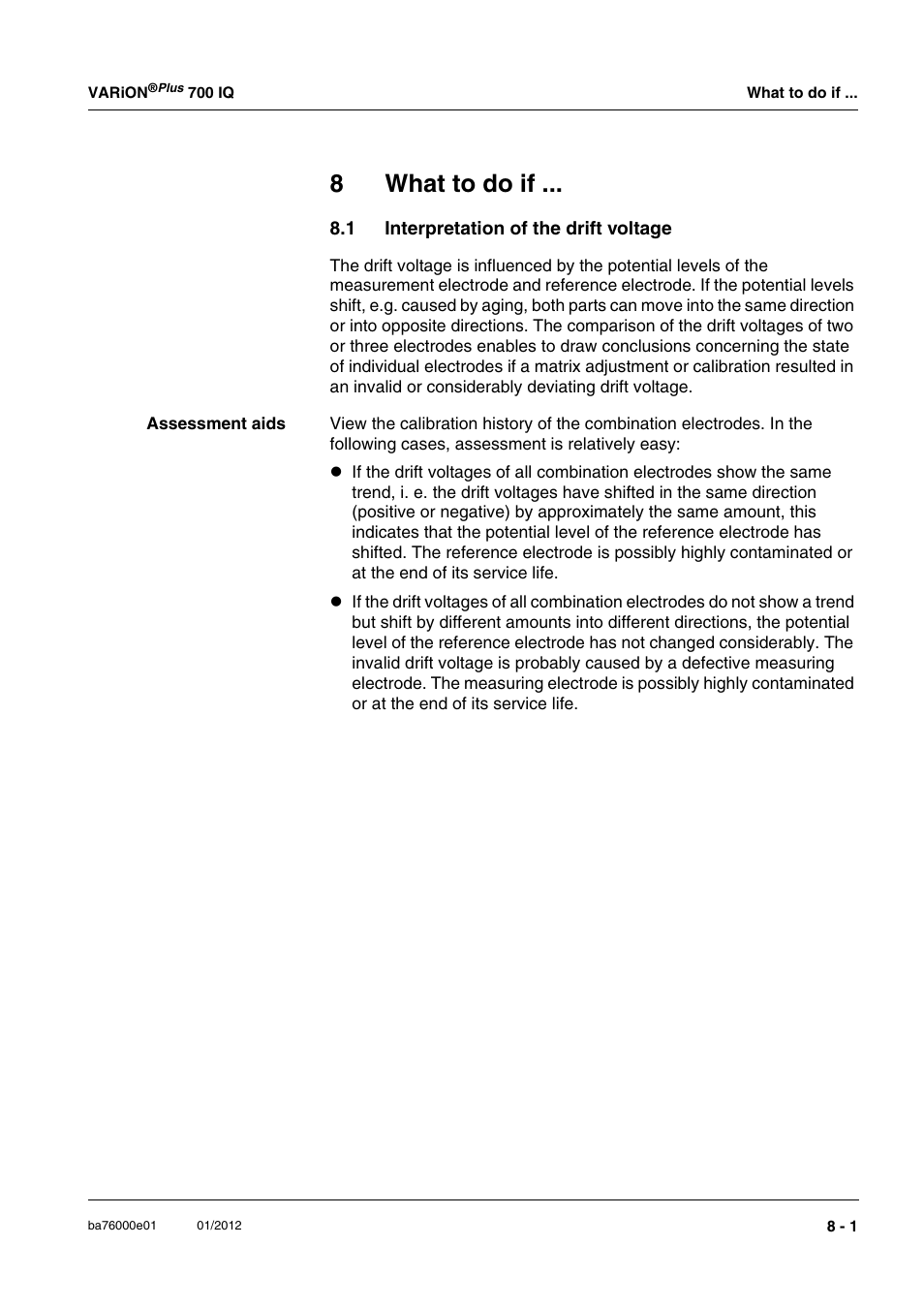 8 what to do if, 1 interpretation of the drift voltage, What to do if -1 | Interpretation of the drift voltage -1, D in chapter 8 w, E given in chapter 8 w, 8what to do if | YSI IQ S ENSOR N ET VARiON Plus 700 IQ User Manual | Page 55 / 72