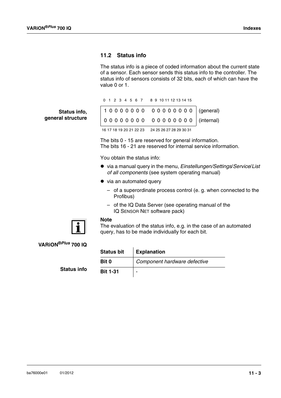 2 status info, 2 status info -3 | YSI IQ S ENSOR N ET VARiON Plus 700 IQ User Manual | Page 69 / 72