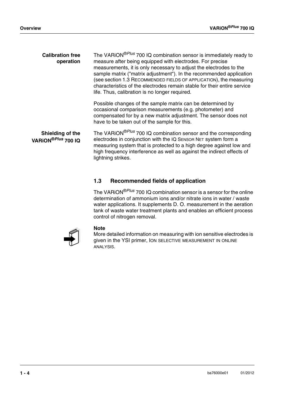 3 recommended fields of application, Recommended fields of application -4 | YSI IQ S ENSOR N ET VARiON Plus 700 IQ User Manual | Page 8 / 72