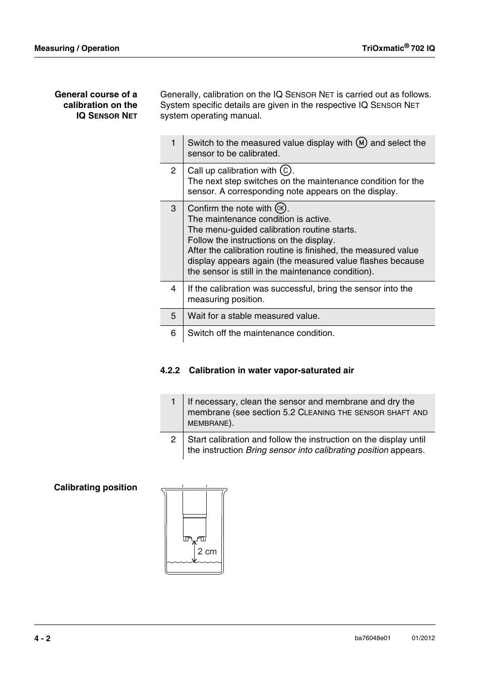 2 calibration in water vapor-saturated air, Calibration in water vapor-saturated air -2 | YSI IQ S ENSOR N ET TriOxmatic  702 IQ User Manual | Page 18 / 54