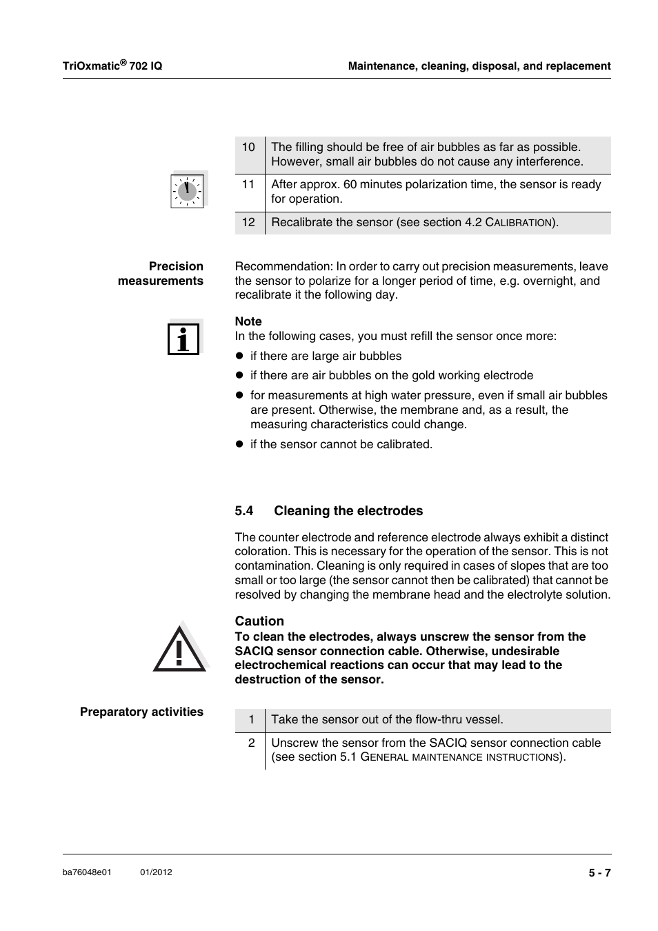 4 cleaning the electrodes, Cleaning the electrodes -7, Es (section 5.4 | YSI IQ S ENSOR N ET TriOxmatic  702 IQ User Manual | Page 29 / 54