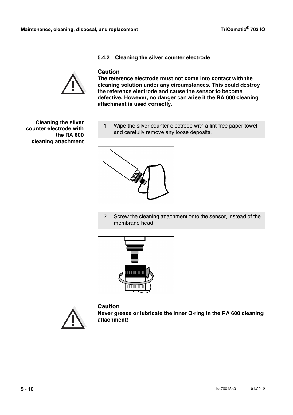 2 cleaning the silver counter electrode, Cleaning the silver counter electrode -10, E (see section 5.4.2) | YSI IQ S ENSOR N ET TriOxmatic  702 IQ User Manual | Page 32 / 54