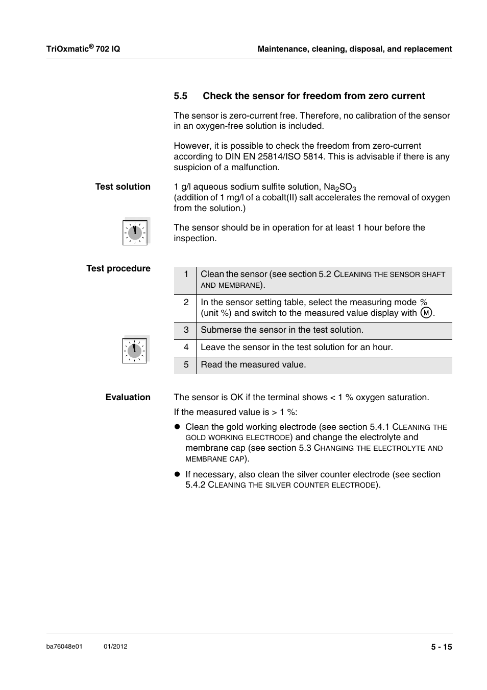 5 check the sensor for freedom from zero current, Check the sensor for freedom from zero current -15 | YSI IQ S ENSOR N ET TriOxmatic  702 IQ User Manual | Page 37 / 54