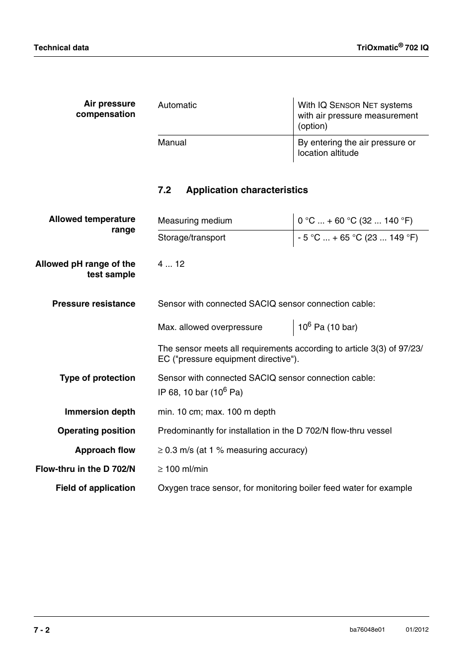 2 application characteristics, Application characteristics -2 | YSI IQ S ENSOR N ET TriOxmatic  702 IQ User Manual | Page 44 / 54