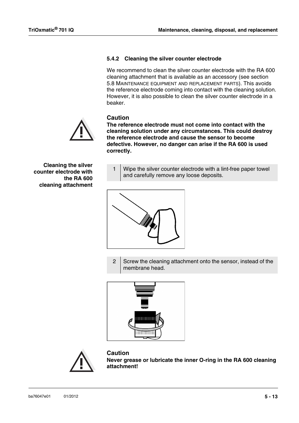 2 cleaning the silver counter electrode, Cleaning the silver counter electrode -13, See section 5.4.2) a | YSI IQ S ENSOR N ET TriOxmatic  701 IQ User Manual | Page 35 / 58