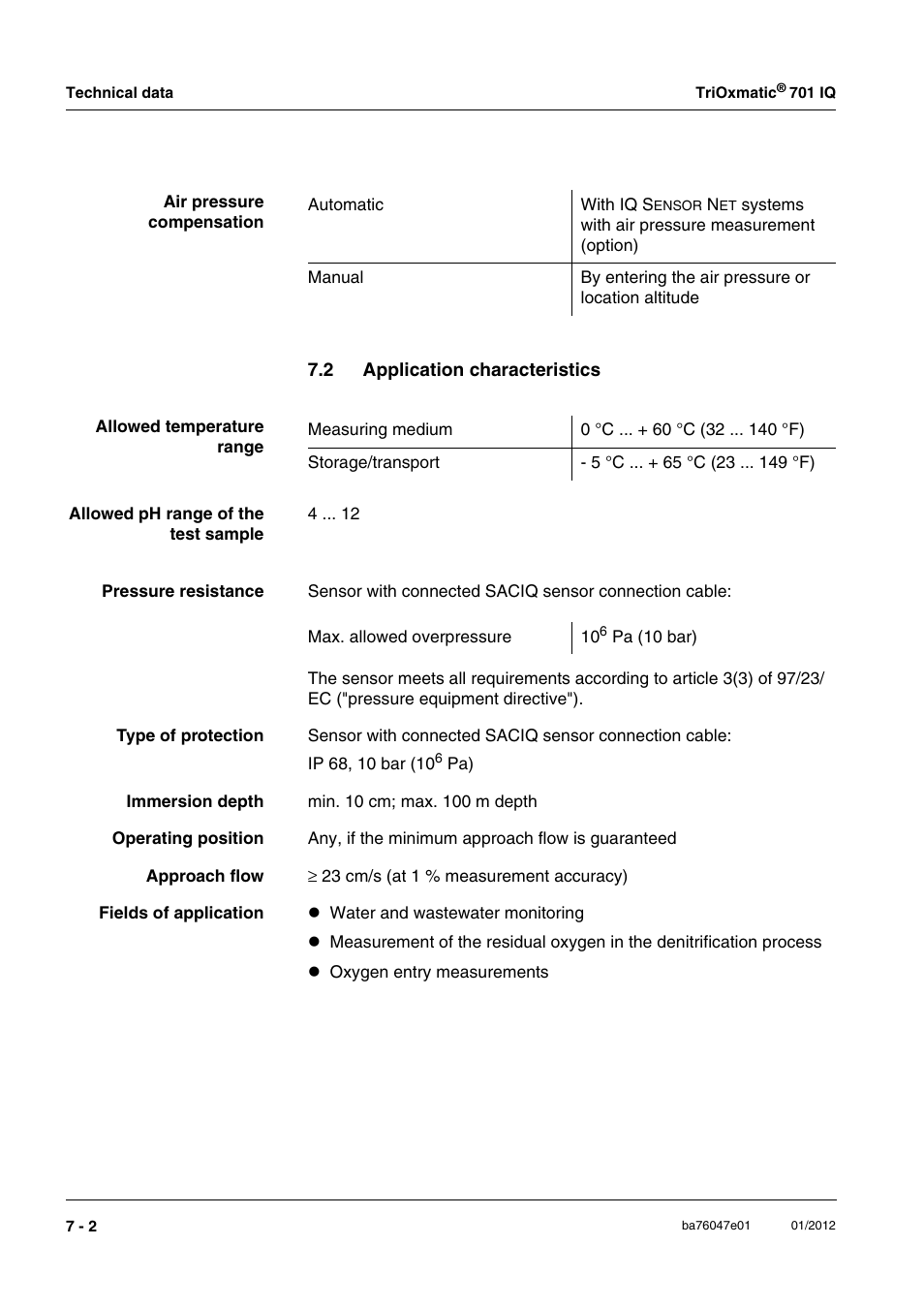 2 application characteristics, Application characteristics -2 | YSI IQ S ENSOR N ET TriOxmatic  701 IQ User Manual | Page 48 / 58