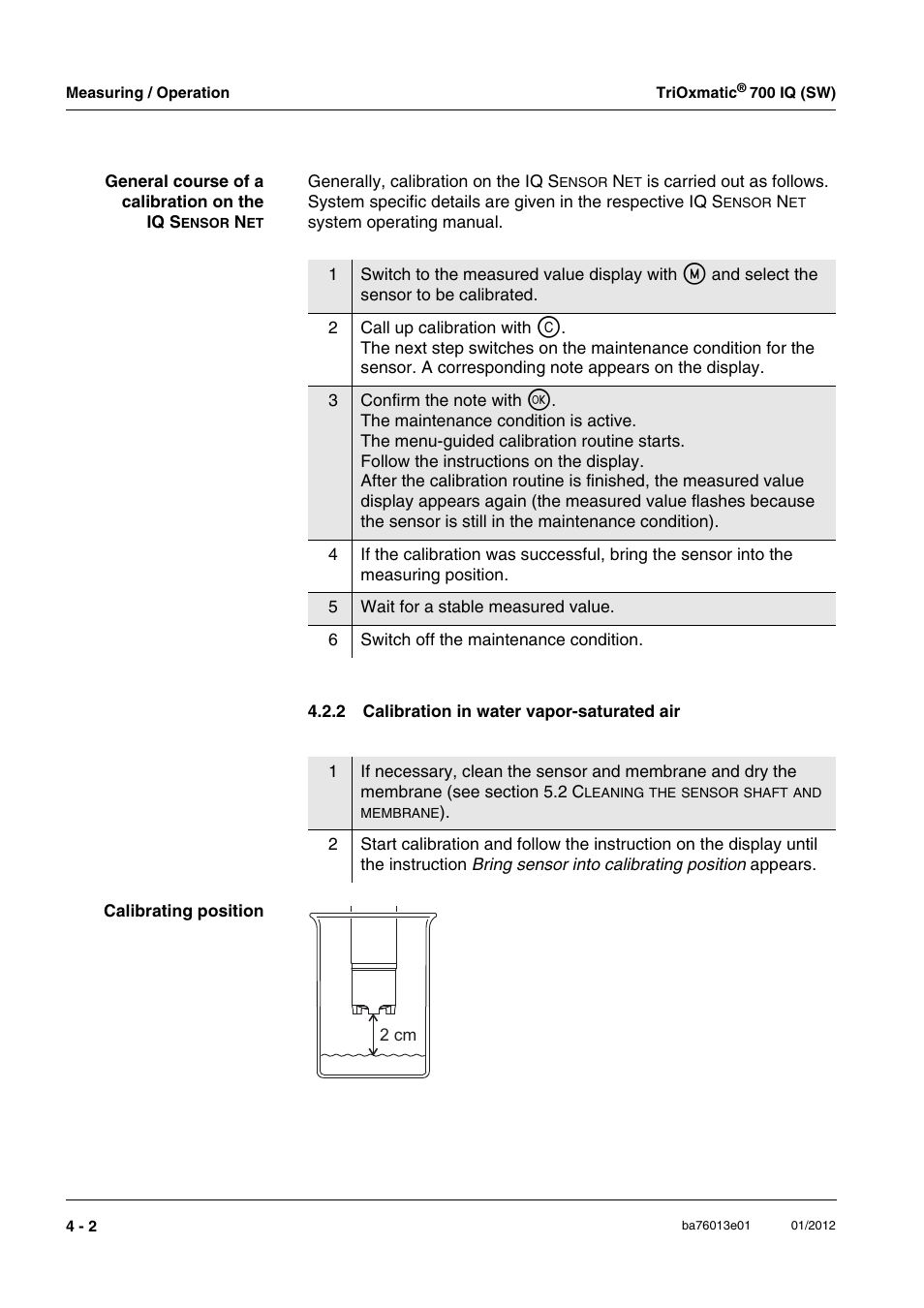 2 calibration in water vapor-saturated air, Calibration in water vapor-saturated air -2 | YSI IQ S ENSOR N ET TriOxmatic  700 IQ (SW) User Manual | Page 18 / 58