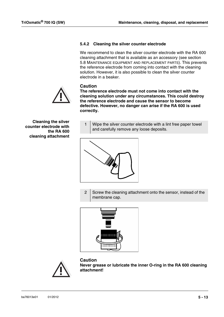 2 cleaning the silver counter electrode, Cleaning the silver counter electrode -13, See section 5.4.2 | YSI IQ S ENSOR N ET TriOxmatic  700 IQ (SW) User Manual | Page 35 / 58