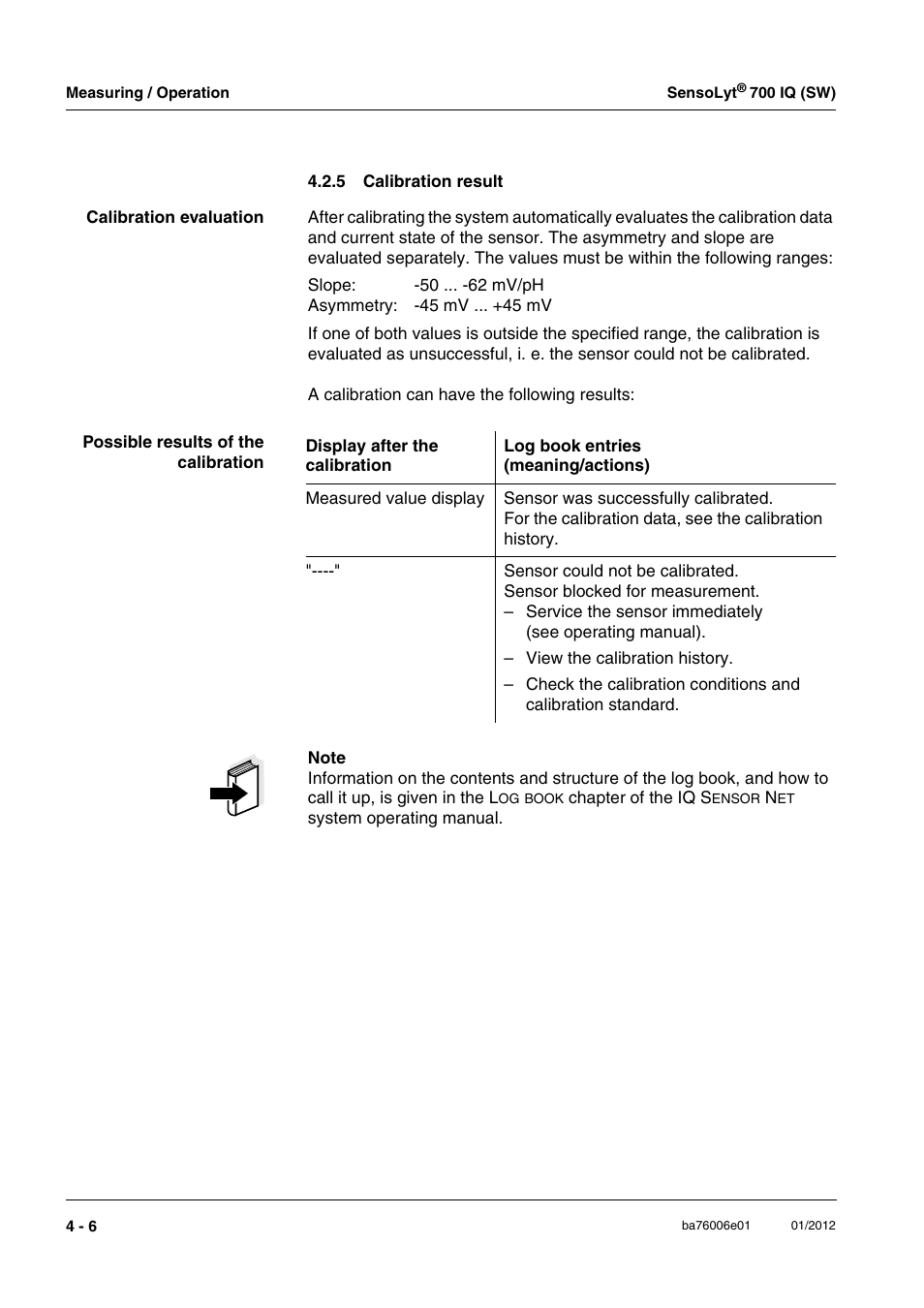 5 calibration result, Calibration result -6 | YSI IQ SensorNet SensoLyt Sensor 700 IQ (SW) User Manual | Page 24 / 46