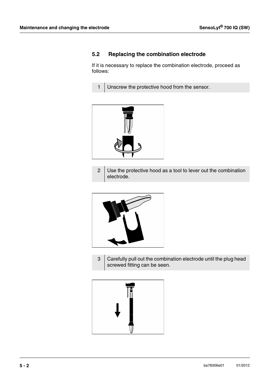 2 replacing the combination electrode, Replacing the combination electrode -2 | YSI IQ SensorNet SensoLyt Sensor 700 IQ (SW) User Manual | Page 28 / 46