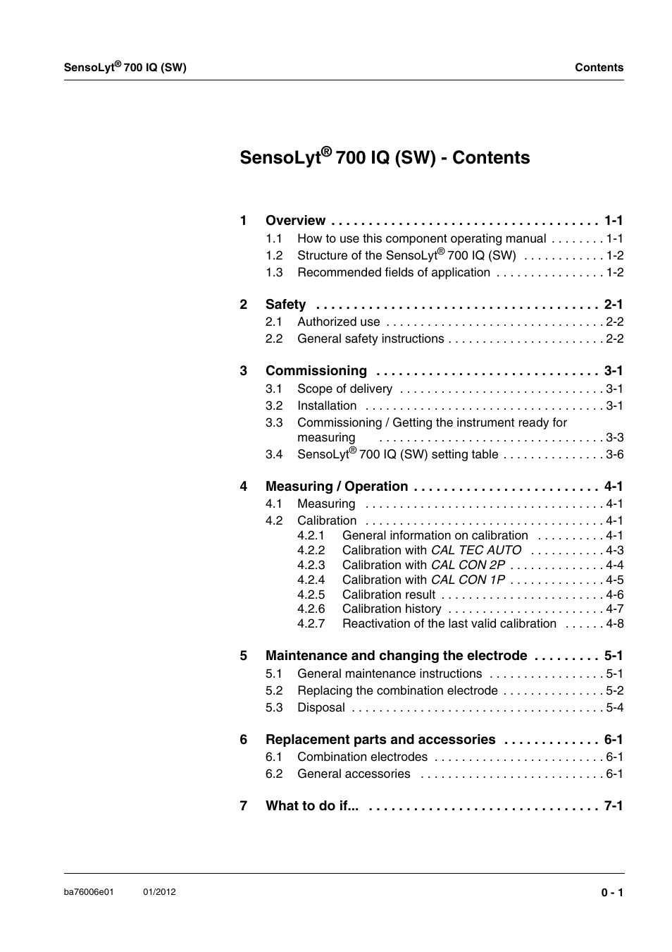 Sensolyt, 700 iq (sw) - contents | YSI IQ SensorNet SensoLyt Sensor 700 IQ (SW) User Manual | Page 3 / 46