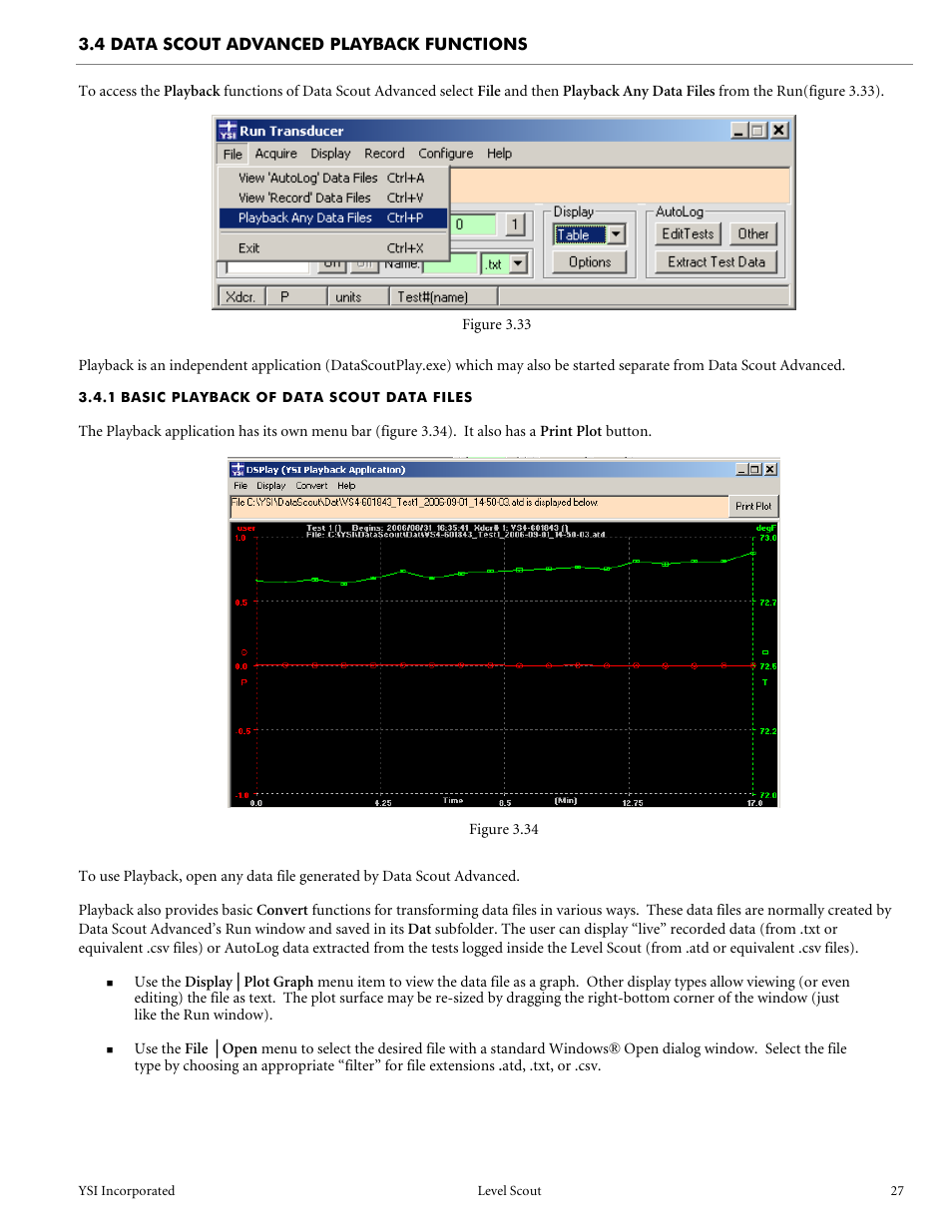 4 data scout advanced playback functions, 1 basic playback of data scout data files | YSI Level Scout User Manual | Page 29 / 54