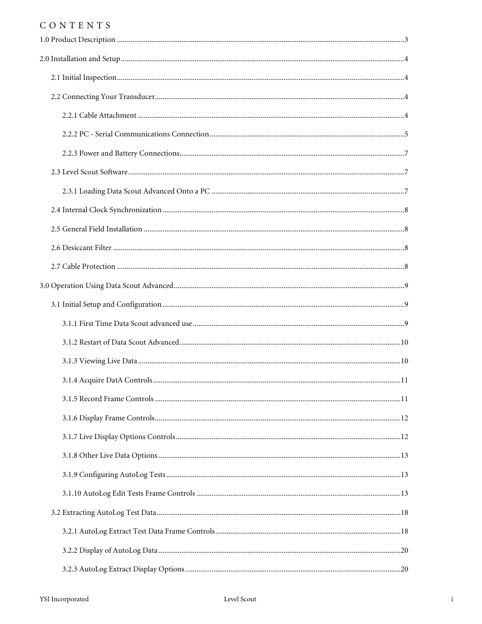 YSI Level Scout User Manual | Page 3 / 54