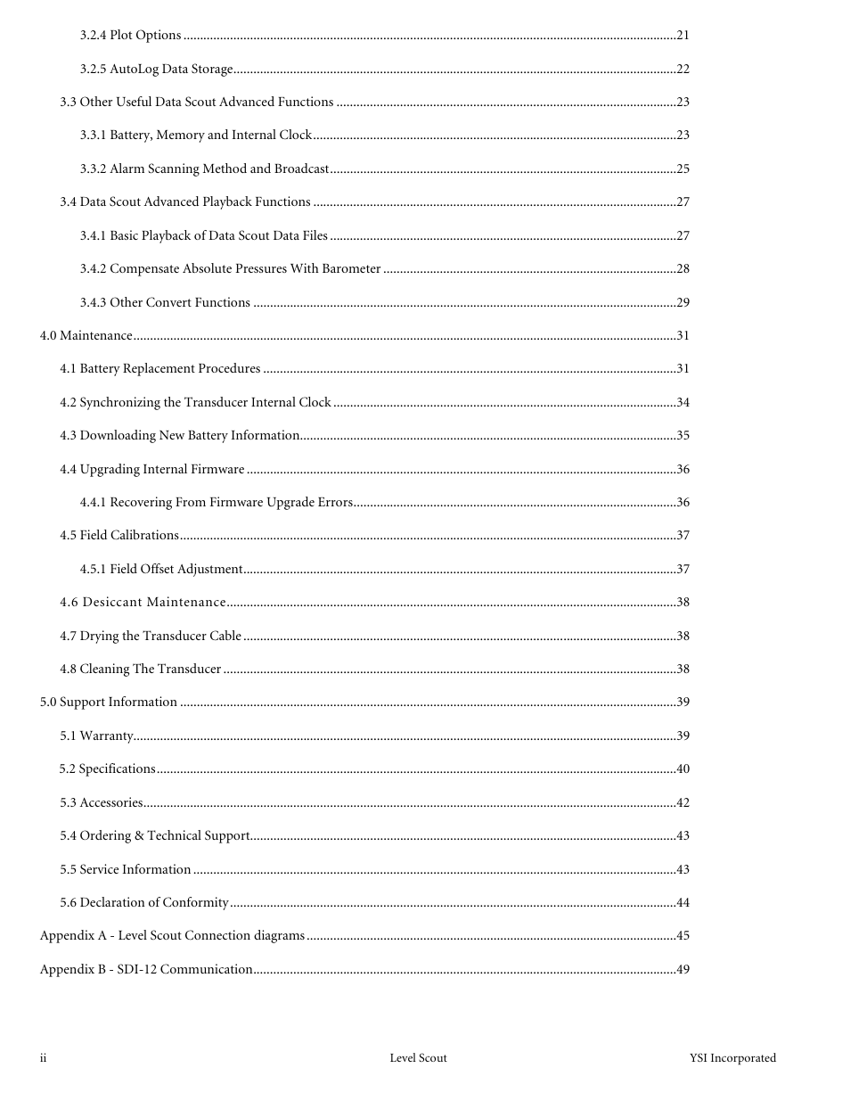 YSI Level Scout User Manual | Page 4 / 54